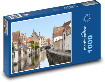 Městský kanál v Brugge, Belgie - puzzle 1000 dílků