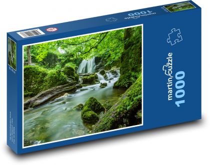 Ein wilder Fluss, der durch einen überwucherten Wald fließt - Puzzle - 1000 Teile