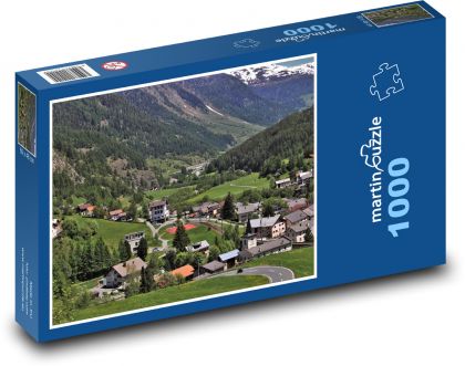 Rakousko - alpská vesnice - Puzzle 1000 dílků, rozměr 60x46 cm