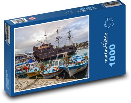 Přístav, plachetnice, lodě - Puzzle 1000 dílků, rozměr 60x46 cm