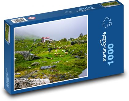 Hory, ovce, pastviny - Puzzle 1000 dílků, rozměr 60x46 cm