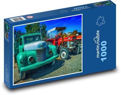 Staré nákladní auto a traktor - Puzzle 1000 dílků, rozměr 60x46 cm