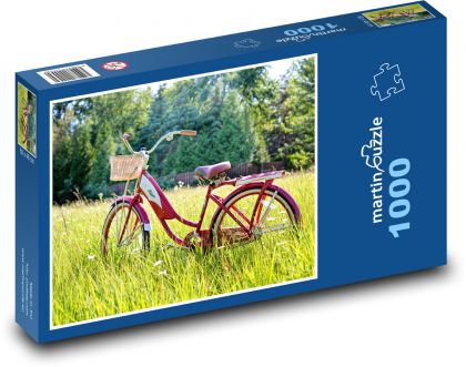 Retro bike on a green field - Puzzle 1000 pieces, size 60x46 cm 