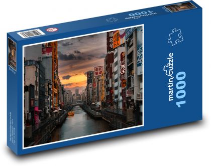 Osaka, japonské město s kanálem - puzzle 1000 dílků