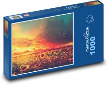 Slunečnicové pole při západu slunce Puzzle 1000 dílků - 60 x 46 cm