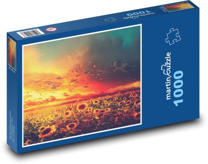 Slunečnicové pole - Puzzle 1000 dílků, rozměr 60x46 cm