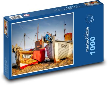 Rybárske lode na pláži - Puzzle 1000 dielikov, rozmer 60x46 cm