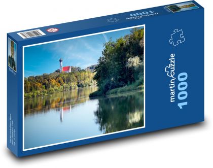 Příroda, jezero, kostel - Puzzle 1000 dílků, rozměr 60x46 cm