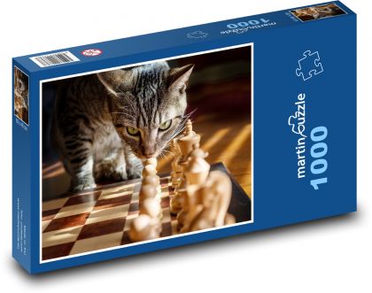 Kot i szachy - Puzzle 1000 elementów, rozmiar 60x46 cm
