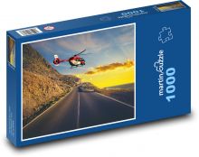 Lądowanie śmigłowca na drodze Puzzle 1000 elementów - 60x46 cm