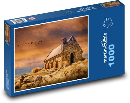 Kostel, západ slunce - Puzzle 1000 dílků, rozměr 60x46 cm