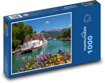 Jezero, výletní restaurace - Puzzle 1000 dílků, rozměr 60x46 cm