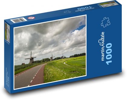 Veterné mlyny pri ceste - Holandsko - Puzzle 1000 dielikov, rozmer 60x46 cm