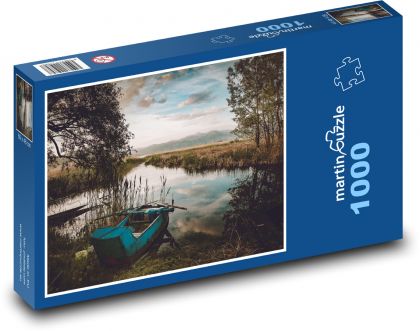 Fishing boat on the pond - Puzzle 1000 pieces, size 60x46 cm 