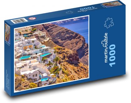 Domy s bazény Santorini, Řecko - puzzle 1000 dílků