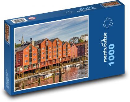 Nórsko - domy pri rieke - Puzzle 1000 dielikov, rozmer 60x46 cm