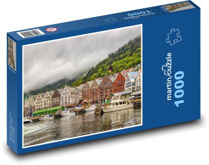 Norsko - domy u přístavu - Puzzle 1000 dílků, rozměr 60x46 cm