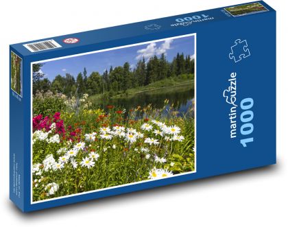 Kvitnúce kvety pri jazere - Puzzle 1000 dielikov, rozmer 60x46 cm