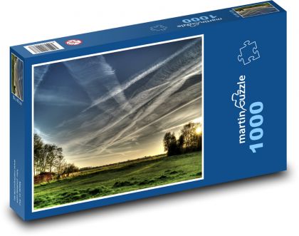Večerní obloha nad krajinou - puzzle 1000 dílků