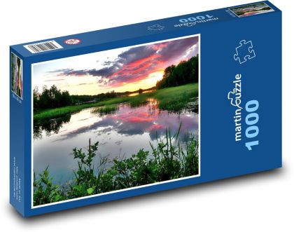 Romantyczny zmierzch nad jeziorem - Puzzle 1000 elementów, rozmiar 60x46 cm