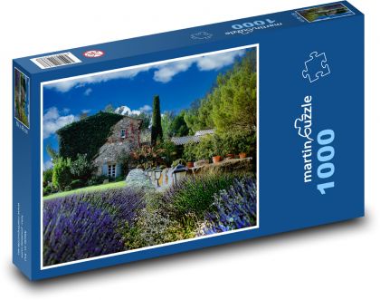Dům, zahrada, levandule - Puzzle 1000 dílků, rozměr 60x46 cm