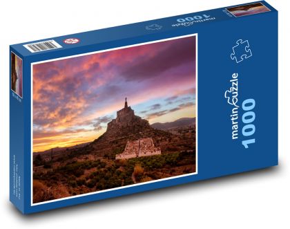 Západ slnka nad kamenným hradom - Puzzle 1000 dielikov, rozmer 60x46 cm