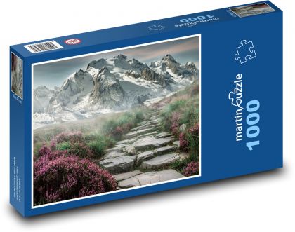 Hory, květiny - Puzzle 1000 dílků, rozměr 60x46 cm