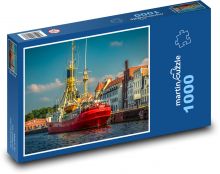 Historický prístav s loďou, Lübeck Puzzle 1000 dielikov - 60 x 46 cm 