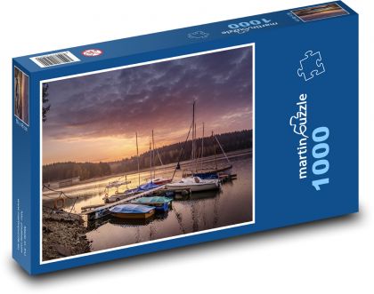 Západ slunce, přístav, lodě - Puzzle 1000 dílků, rozměr 60x46 cm