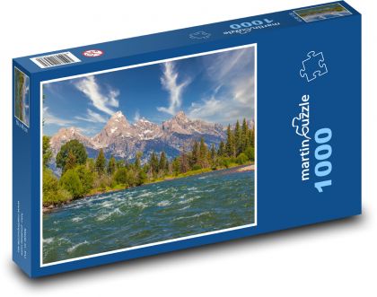 Hory, řeka, příroda - Puzzle 1000 dílků, rozměr 60x46 cm
