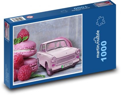 Retro-Spielzeugauto und Himbeermakronen - Puzzle - 1000 Teile