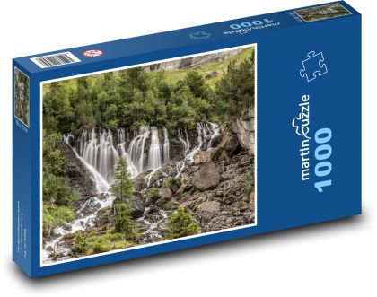 Hory, vodopád - Puzzle 1000 dílků, rozměr 60x46 cm
