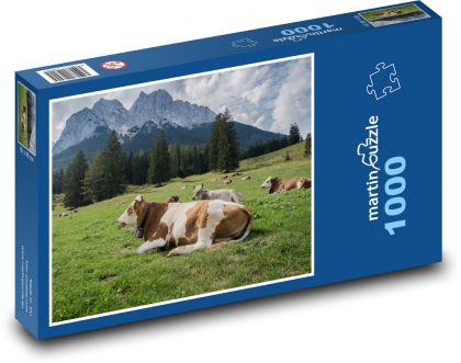 Alpy, louka, zvířata - Puzzle 1000 dílků, rozměr 60x46 cm