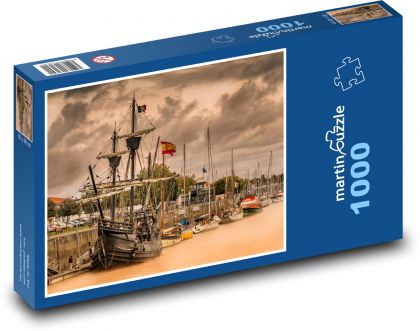 Přístav, plachetnice, lodě - Puzzle 1000 dílků, rozměr 60x46 cm