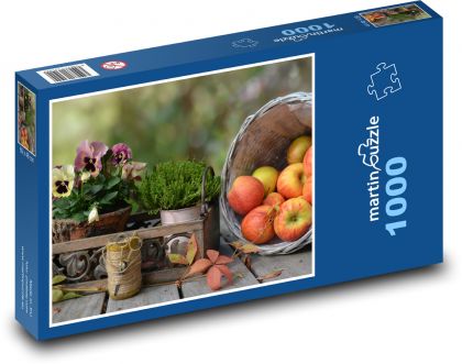 Jablka - košík, podzim - Puzzle 1000 dílků, rozměr 60x46 cm