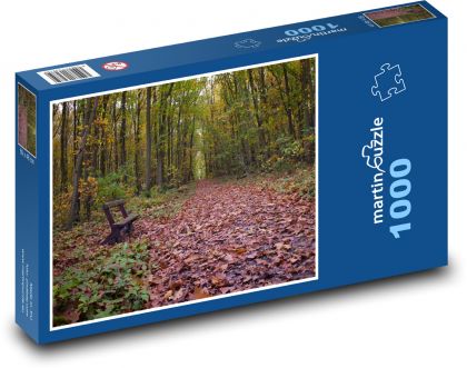 Les, lavička, podzim - puzzle 1000 dílků