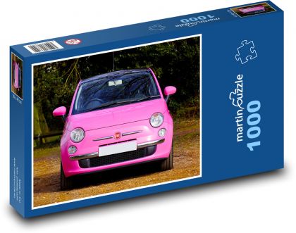 Auto - růžový Fiat 500 - Puzzle 1000 dílků, rozměr 60x46 cm