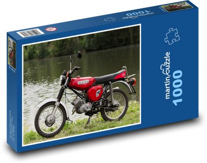 Czerwony motocykl nad wodą - Puzzle 1000 elementów, rozmiar 60x46 cm