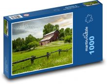 Lúka - stodola, vidiek Puzzle 1000 dielikov - 60 x 46 cm