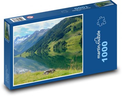 Jezero - Alpy, příroda - Puzzle 1000 dílků, rozměr 60x46 cm