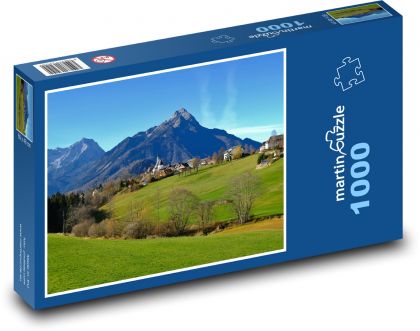 Alpská vesnice - podzimní krajina - Puzzle 1000 dílků, rozměr 60x46 cm