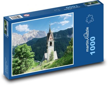 Kostel - krajina, hory - Puzzle 1000 dílků, rozměr 60x46 cm