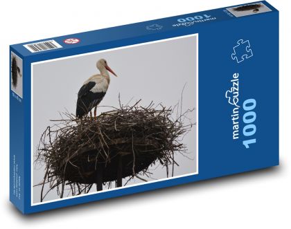 Čáp - hnízdo, pták - Puzzle 1000 dílků, rozměr 60x46 cm