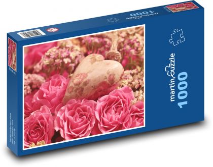 Růžové růže k Valentýnu - Puzzle 1000 dílků, rozměr 60x46 cm