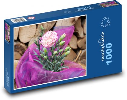 Karafiát - růžový, květina - Puzzle 1000 dílků, rozměr 60x46 cm