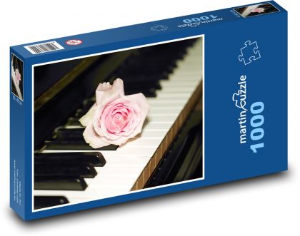 Klavír, růže, květina - Puzzle 1000 dílků, rozměr 60x46 cm