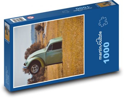 VW Brouk - auto, louka - Puzzle 1000 dílků, rozměr 60x46 cm
