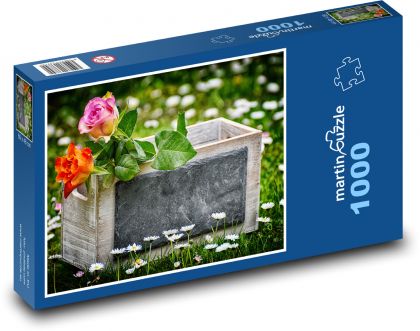 Barevné růže v bedně - puzzle 1000 dílků