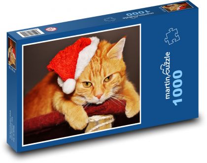 Kočka - Vánoční čepice - Puzzle 1000 dílků, rozměr 60x46 cm