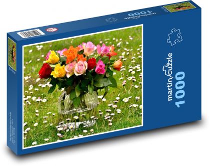 Kytice růží - dárek, květiny - Puzzle 1000 dílků, rozměr 60x46 cm